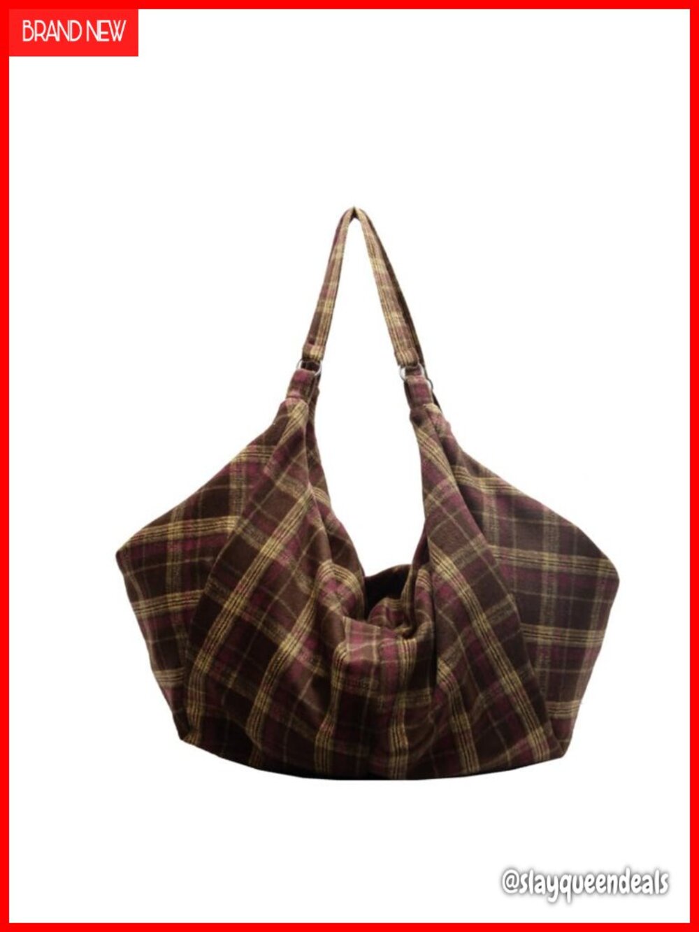 Plaid Woolen Hobo Shoulder Bag Large Capacity